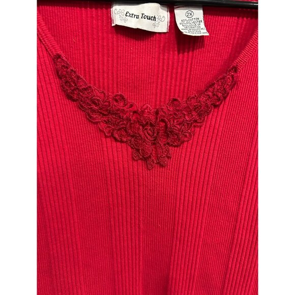 Extra Touch Sleeveless Ribbed Tank Top Red Plus Sz 2X Floral Lace Textured Boho - Picture 4 of 9